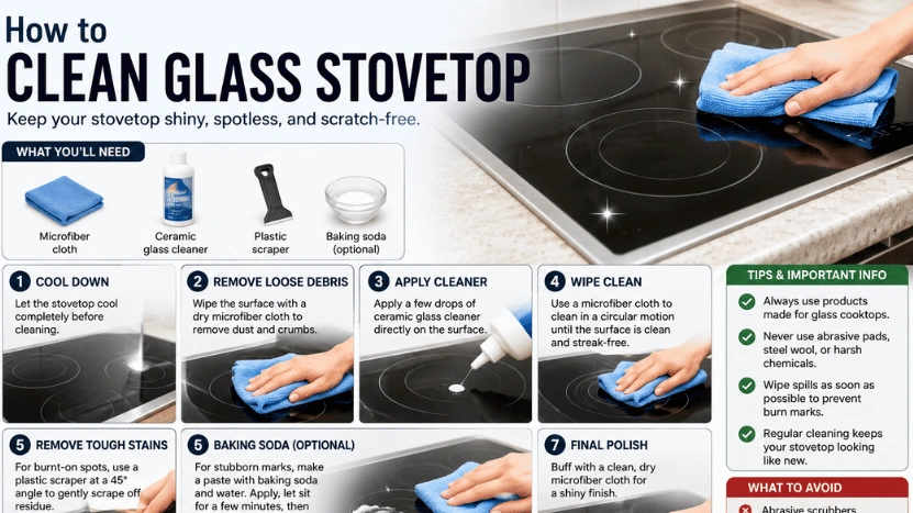 How to Clean a Glass Stovetop: 7 Safe Steps to Remove Burnt Food, Hard-Water Stains, and Grease Without Scratches