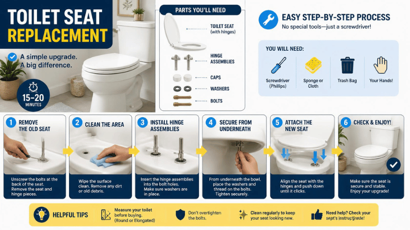 How to Replace Toilet Seat: A Complete Beginner-Friendly Guide With Easy Steps, Required Tools, Installation Tips, Common Mistakes, and Pros & Cons